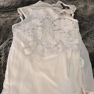 White House Black Market Cream Mesh Top